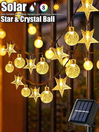 20/50/100 Luces solares LED para jardín y exterior, con forma de estrella y bola de cristal. Disponibles en 8 modos para uso en exteriores. Iluminación de hadas impermeable para árboles de Navidad. Adecuado para decoración de jardines, patios, bodas, césped, ramas, balcones y cercas. Ideal para decoraciones de bodas, fiestas, Navidad, Halloween, Año Nuevo y días festivos