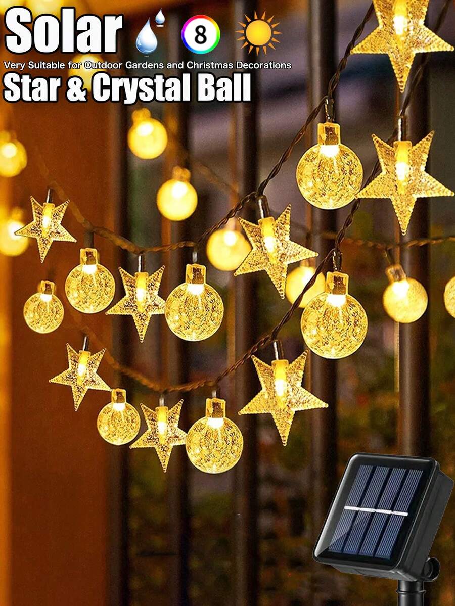 20/50/100 Leds Solar Garden Outdoor String Lights,Star & Crystal Ball-Shaped LEDs. 8 Modes Available For Outdoor Use. Waterproof Fairy Lighting For Christmas Trees. Suitable For Garden, Courtyard ,Wedding,Lawn, Branches ,Balcony And Fence Decorations. Ideal For Wedding And Party Christmas, Halloween, New Year And Holiday Decorations