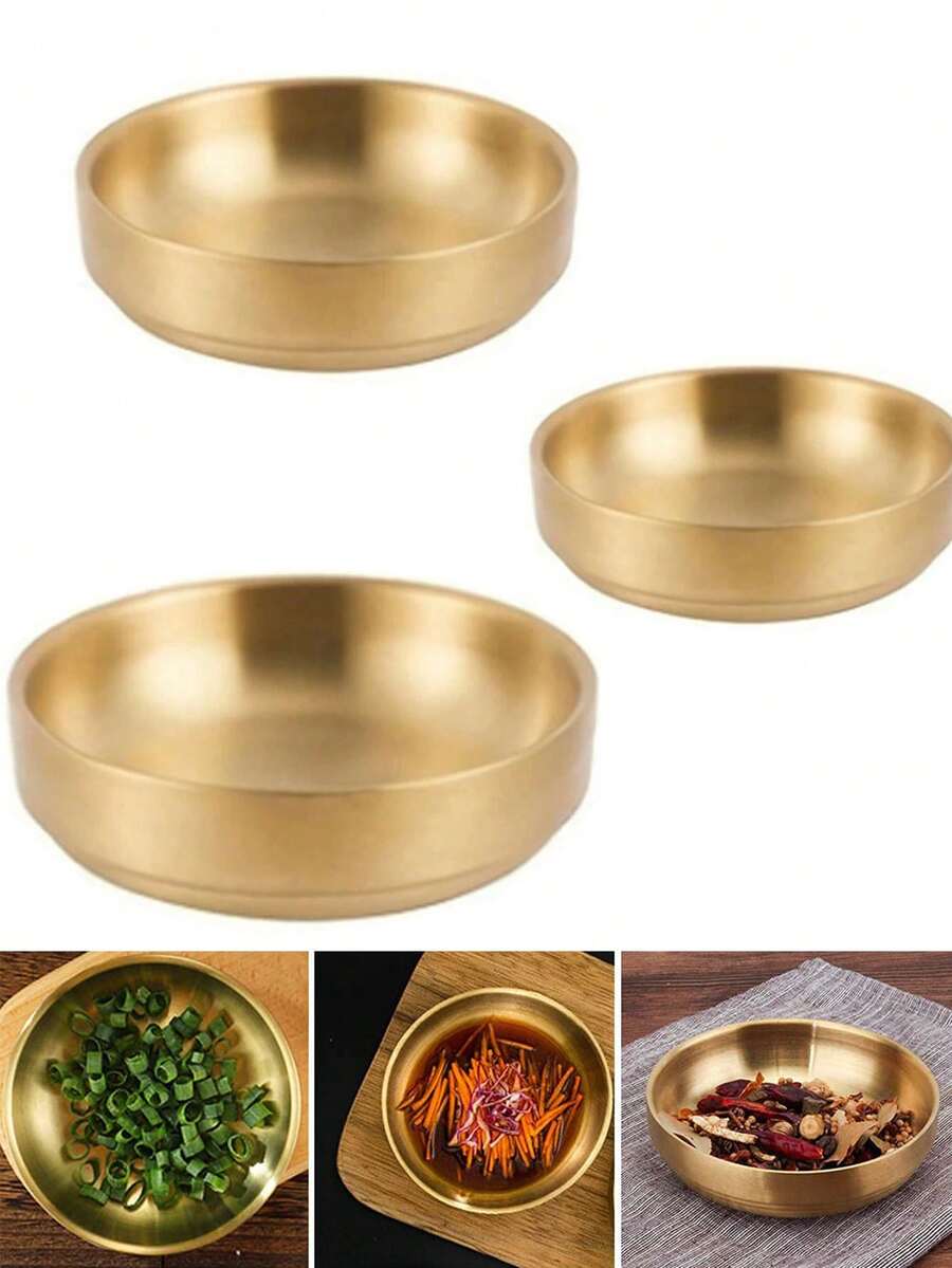 Mini Stainless Steel Sauce Dish,Double-Layer Round Seasoning Bowl,Sushi Dipping Pinch Bowl,Anti-Scald,For Appetizer, Side Dish, French Fries, Ketchup,Dinner Plate Condiment Dish,Home,Parties Or Restaurant Use,Family Picnic,Party - Gold - View 1