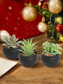 3盆仿真多肉植物，绿色多肉，黑色花盆，PE材质，仿真多肉，桌面装饰，家居装饰，花园装饰，学校宿舍办公室装饰，婚礼季装饰，礼物，春夏装饰，户外派对活动节日生日派对装饰，酒店餐厅客厅卧室婚礼宴会厨房装饰，绿色装饰，多年生植物装饰，返校季房间装饰，学习用品 - 黑色 - 查看 10