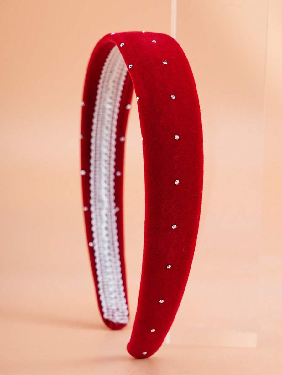1pc Girls Velvet Rhinestone Headband, Fashionable For Parties Or Everyday Use, Autumn/Winter - Hairband - View 1