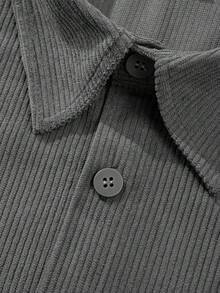 Men's Casual Fashionable Daily Wear Versatile Striped Shirt, Long Sleeve Top - Dark Grey - View 6