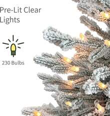 Puleo International 4.5ft Pre-Lit Potted Flocked Arctic Fir Tree With 70 Lights, 419 Realistic Dense Branch Tips, Easy Setup Artificial Trees With Sturdy Metal Stand - 7.5 英尺植絨北極冷杉,配有 230 盞白燈 - 查看 4