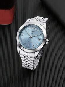 1pc RICECGO Men's Classic Quartz Steel Band Watch With Calendar Display, Suitable For Daily Wear, Business Meetings, High-End And Exquisite, Great Gift - Bạc - Xem 1