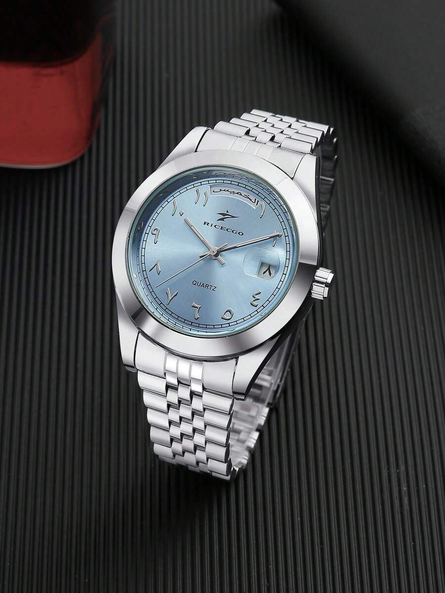 1pc RICECGO Men's Classic Quartz Steel Band Watch With Calendar Display, Suitable For Daily Wear, Business Meetings, High-End And Exquisite, Great Gift - Bạc - Xem 1