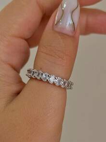 Nooxian 1 chiếc nhẫn đính đá Cubic Zirconia hình oval sang trọng sáng bóng, phụ kiện nhẫn đeo tay trang sức Hip Hop dành cho nữ - Bạc - Xem 9
