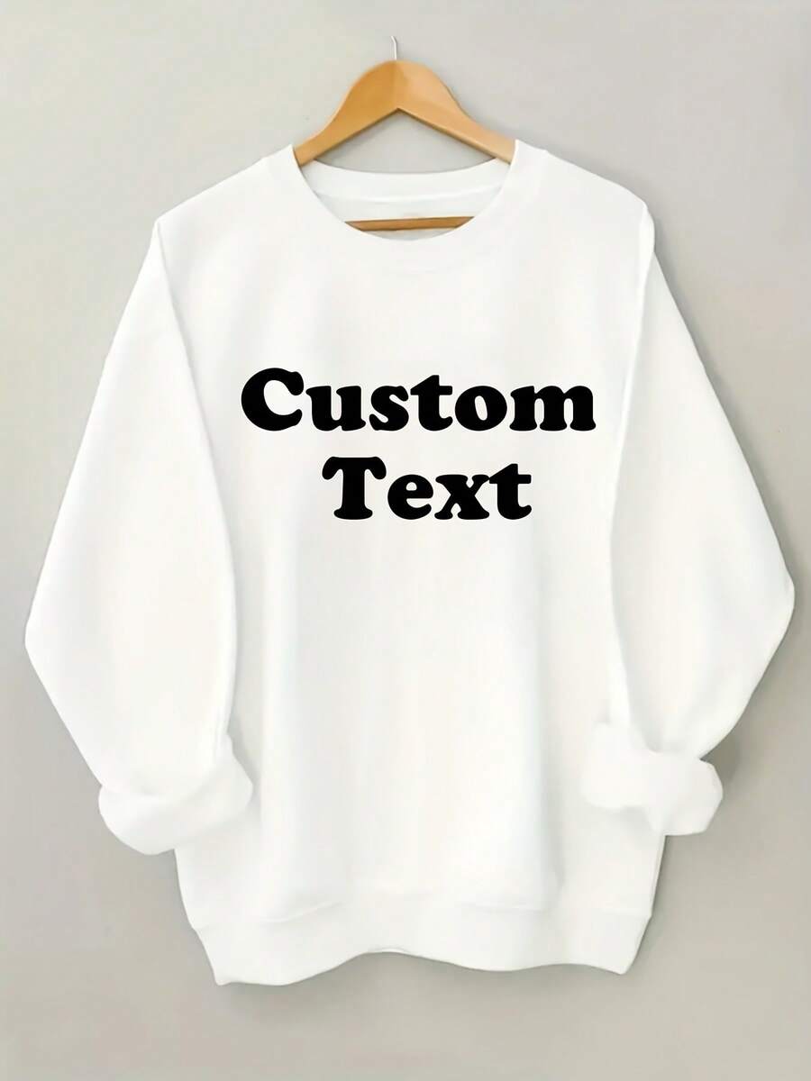 2026 Long Sleeve Tops Women Custom Ladies Personalized Text Hoodie - Soft Olive Green Round Neck Pullover Sweatshirt, Machine Washable Four Seasons Casual Long Sleeve With Custom Letter Design, Comfortable Casual Clothing And Custom Clothing Gifts, Cheap Wear Geometric Print Breathable Material, High Quality Sewing, Neutral Style Suitable For Street Style Enthusiasts Loose And Comfortable Winter Clothes For Women Plus Size Women Clothes - 白色 - 查看 1