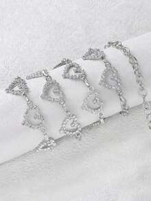 1pc Fashionable Heart-Shaped Rhinestone Waist Chain Metal Braided Belt For Women, Perfect Fit For Summer Dresses With Versatile And Personalized Style Halloween Valentine's Day Summer, School Fall, Autumn, Halloween - 金色 - 查看 9