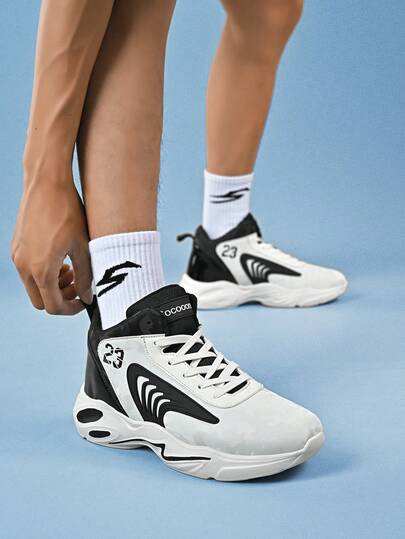 1 Pair Men's Outdoor Basketball Shoes, Sports Shoes, Mid-Top Running Shoes