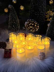 6/12/24支装无焰蜡烛灯，带定时/遥控功能，透明玻璃烛台，电池供电，适用于家居、婚礼、派对、万圣节、圣诞节、母亲节、生日、求婚、餐桌、节日装饰等场合。 - 無色 - 查看 9