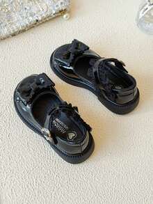 1 par de zapatos planos con diseño de moño y suela suave y brillante para niñas, zapatos de princesa para actuaciones, para primavera/otoño - Negro - Ver 5