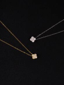 S925 Sterling Silver Necklace Four-Leaf Clover Necklace Women's Necklace For Daily Wear Fine Necklace Silver Necklace Fashionable Women Pendant Necklaces Silver Fine Chain Necklaces Gold Necklace