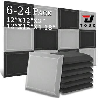 TOUO 6-24 Pcs Acoustic Foam Panels Beveled Large Square Hypotenuse 8 Color Tiles Sound Proof Foam Panles Studio Soundproofing Noise Cancelling Dance For Room 12"X12"X2/12"X12"X1.18" Sound Insulation Decoration