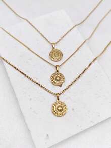 1/3pcs Vintage 18K Gold Plated Stainless Steel Sun Pendant Necklace, Elegant Gift For Women