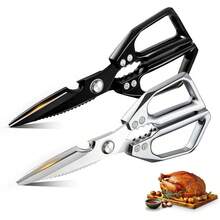 JNNQI 2PCS Tijeras de Cocina, Tijeras Profesionales de Cocina de Acero Inoxidable, Abrir Botellas, Sujetar Tuercas, Tijeras Cocina para Cortar Pollo, Aves, Pescado y Otros Alimentos(Plateado y Negro) - 1 - Ver 7