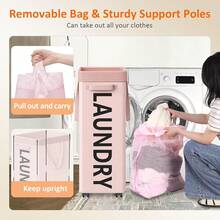 90L Rolling Laundry Basket With Wheels, 29 IN Hamper With Wheels And Removable Mesh Bag, Pink Laundry Baskets On Wheels For Bedroom, Dorm, Clothes Hamper Organizer{Inchcolor_nameinch:InchPinkinch} - Hồng - Xem 5
