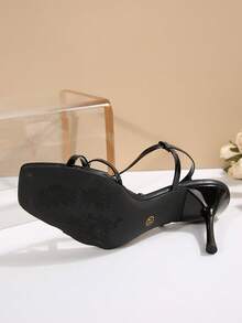 Giày sandal cao gót mũi vuông kiểu Pháp, quai thắt nút, phong cách giản dị, thanh lịch, gợi cảm dành cho nữ, thích hợp cho hẹn hò, đi làm, du lịch và phối cùng trang phục mùa xuân hè. - màu đen - Xem 7