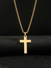 1pc Men's Stainless Steel Non-Fading Cross Necklace, Minimalist Solid Color Versatile Daily Wear Necklace