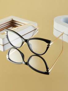 1pc Women's Fashion Non-Prescription Glasses, New Cat Eye Metal Frame, Versatile Personalized Stylish, Suitable For Street Photography, Holidays, Daily, Home, Commute, Online, Office, Computer, Reading