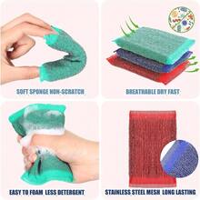 16 Pack Steel Dish Sponge Scrub Sponge Kitchen Multipurpose Dish Scrubber Household Cleaning Non Scratch Foam Rubber Cleaning Dishes, Pans, Pots And Hard Stains, Color Random - Xanh lam, Xanh lục, Đỏ, Tím - Xem 4