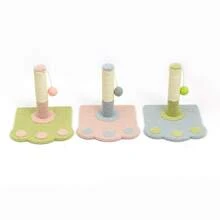 Cat Scratching Tower – Cute Paw & Flower Design Cat Post With Pom Ball Toy, Soft Carpet Base, Available In Multiple Colors & Sizes(Cat Toys/Cat Accessories/Cat Stuff) - Màu xanh lam - Xem 2