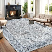 lochas Washable Vintage Bedroom Area Rugs, Large Indoor Machine Washable Non-Slip Rugs For Living Room, Dining Room, Kitchen, Office, Soft Low Pile Vintage Floor Carpets Home Decor,Non-Slip &Durable,Christmas Festival Gifts - Màu xanh lam - Xem 1