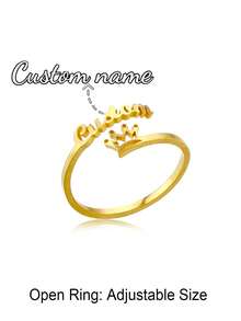 Anillo con nombre personalizado, joyería personalizada, anillo ajustable de acero inoxidable dorado/plateado, regalo de pareja - Anillo de oro 3 - Ver 2