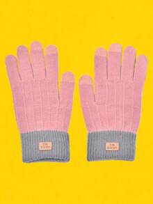 1 双男女童防风防寒加厚绒面保暖双层手套，冬季户外运动触屏绒面防寒羊毛针织滑雪手套（适合 8-16 岁儿童）