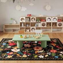 Rugcomf - Alfombra para sala de estar, 6 x 9 pulgadas, lavable a máquina, estilo bohemio, antideslizante, floral, clásico, de pelo bajo, alfombra grande para sala de estar, recámara, granja, comedor,(7' x 5' (Rectangular) Negro -) - Tipo 1 - Ver 8