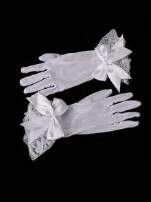 1 Pair Vintage Lace Trim Bow Decor Short Veil Bridal Gloves, Black, For Wedding Dress, Photography Valentine's Day Accessories - Multicolor - View 8