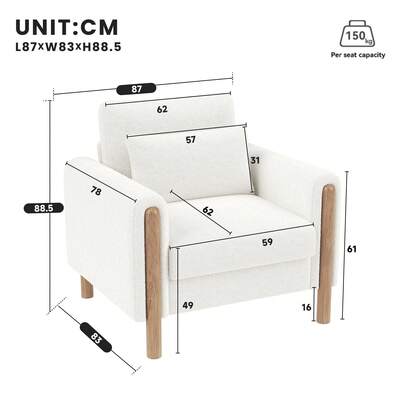 Moderne Armlehnenstuhl Mit Dickem Kissen, Bequemer Einzel-Sessel Mit Weicher Polsterung, Relaxsessel Für Wohnzimmer, Büro Oder Schlafzimmer, Comfortabler Sessel,White.