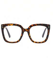 1 Pair Oversized Tortoiseshell Patterned Transparent Glasses, Retro Personalized Reading Glasses For Women, Vintage Transparent Glasses, Women's Casual Fashion Glasses, Suitable For Daily Reading, Commuting, Beach Accessories, Retro Y2K Basic Business Casual Gift - Leopard Color - View 5