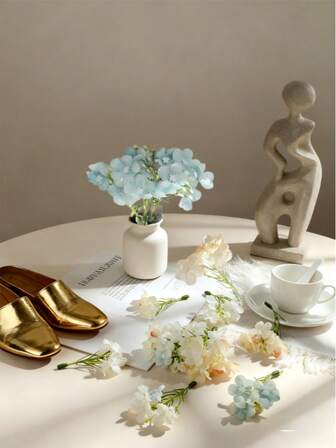 4 Heads Artificial Small Flowers 1pc DIY Hydrangea For Wedding Bridal Hair Accessories & Hair Decorations, Faux Flower Small Bouquet Suitable For Home Decoration, Holiday Decoration, Wedding, Office Decoration