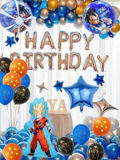 Themafeestdecoratie: aluminiumfolieballonnen, omringende latexballonnen met figurenprint, verjaardagsfeestset, inclusief bijpassende rode, blauwe, gele en oranje aluminiumfolieballonnen met enkele ster en dubbelzijdige ronde ballonnen van 45 cm, speciale latexballonnenset met meerkleurig thema.