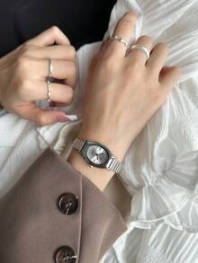 1pc Gold Bamboo Strap, Fashion Women's Quartz Watch, Gold Color, Suitable For Daily Wear, Retro Style, Couple Watch, Best Gift Choice - Silver - View 9