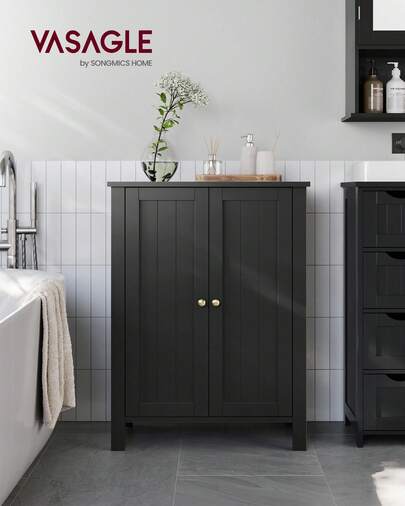 Freestanding Bathroom Floor Storage Cabinet, Storage Cupboard, Bathroom Storage Unit, With 2 Adjustable Shelves, 30 X 60 X 80 Cm, Ink Black BCB060B01