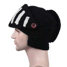 1pc Hand-Knitted Roman Gladiator Crochet Hat, Retro Polyester Blended Skull Cap, Winter Knight Mask Hat, Cycling Warm Hat, Warm And Comfortable, Machine Washable, Suitable For Daily Commuting, Outdoor Jogging, Hiking, Holiday Parties, Role-Playing, Creative Holiday Gift - Multicolor - View 3