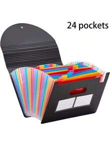 12/24/36 bolsillos Carpeta de archivo expandible organizadora, Organizador portátil de facturas mensuales y documentos fiscales, Documentos tamaño A4 con etiquetas en blanco, pestañas de colores, Esenciales para la escuela, el hogar y la oficina, Suministros escolares, Regreso a clases