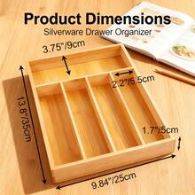 Bamboo Silverware Drawer Organizer, 5-Compartment Flatware Holder For Kitchen, Durable Cutlery Tray To Keep Knives Forks Spoons Tidy, Multifunctional Storage Solution For Home Organization - 原木色 - 查看 13