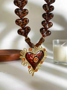 Monlansher New Fashion Women Leopard Pendant Necklace With Stainless Steel Heart Pendant, Lightweight Luxury Versatile Everyday Wear - Gold - View 3