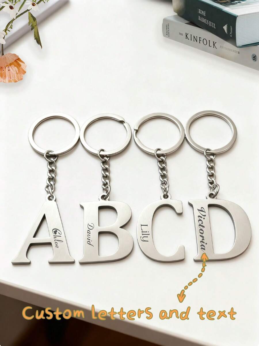 1 Personalized Stainless Steel Keychain, Customizable With 26 English Letters, Custom Name, An Elegant And Unique Gift For Graduation/Birthday, A Fashionable Accessory For Women, Perfect For Christmas, Halloween, And Valentine's Day ,Tops For Women - Multicolor - View 1