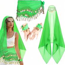 4 件套肚皮舞套装肚皮舞雪纺臀巾、头巾腕带舞蹈配饰带金币 - 彩色 - 查看 11