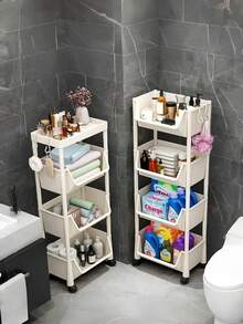 Carro de almacenamiento móvil de cuatro niveles, con un diseño portátil y multifuncional con ruedas giratorias bloqueables. - Blanco - Ver 4