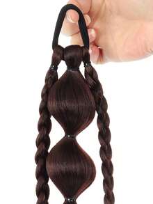 1PC Synthetic New Chinese Style Lantern Bubble Ponytail With Removable Yellow Bow For Girls Kids Sweet CoolLong Braid Lantern Boxing High Ponytail - Multicolor - View 4