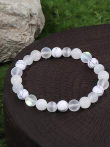 YAUKIA 8mm Moonstone & Selenite & White Jade Gemstone Bracelet, Natural Healing Crystal Bracelets, Soothing, Calming, Mind Clarity, Wisdom,Spiritual Healing - Multicolor - View 2