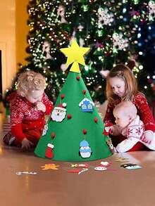 1 套全新 DIY 3D 圣诞树（带灯）无纺布挂饰、毛毡圣诞装饰品、圣诞场景装饰、环境装饰树、圣诞节和新年儿童玩具（适合男孩和女孩）