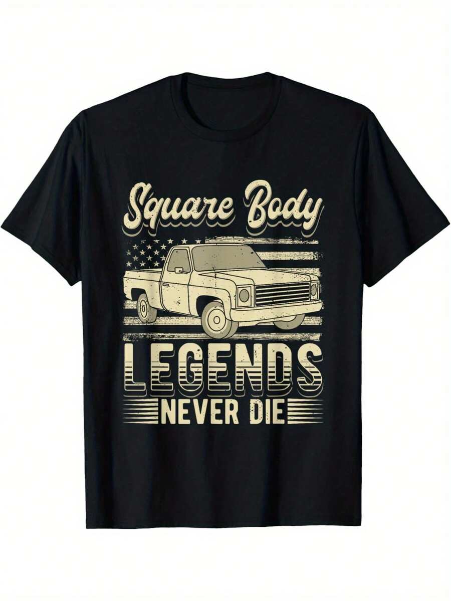 Camiseta de cuerpo cuadrado con arte de leyendas nunca mueren para un camionero - Negro - Ver 1