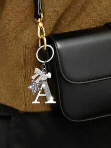 Diamond Personalized Minimalist A-Z Multifunctional Bag Charm, European And American New Arrival Creative Luggage Key Chain - Shiny 5-Star Diamond Pendant, Shiny Letter A-Z, Shiny Bow, Shiny Alloy Bag Charm - Perfect Gift For Birthday And Special Occasions, Earphone Charm - Multicolor - View 5