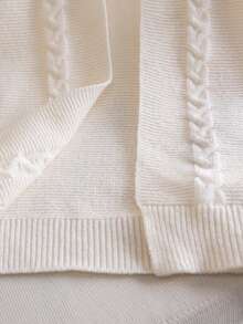 كارديجان كابل محبوك بلون سادة مع قبعة للبنات والمراهقات، متوسط الطول، بدون أزرار، مناسب للعطلات والارتداء اليومي في الربيع والخريف والشتاء - لون مشمشي - مشاهدة 4