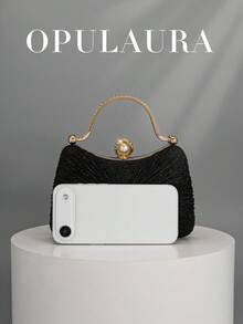 Túi cầm tay lấp lánh thanh lịch, quyến rũ dành cho nữ OpulAura có nơ, quà tặng lãng mạn, túi dạ hội hình hộp đính pha lê Rhinestone, túi xách & túi đeo vai cho tiệc trang trọng/dạ hội/sinh nhật, thích hợp làm quà tặng ngày lễ - màu đen - Xem 3